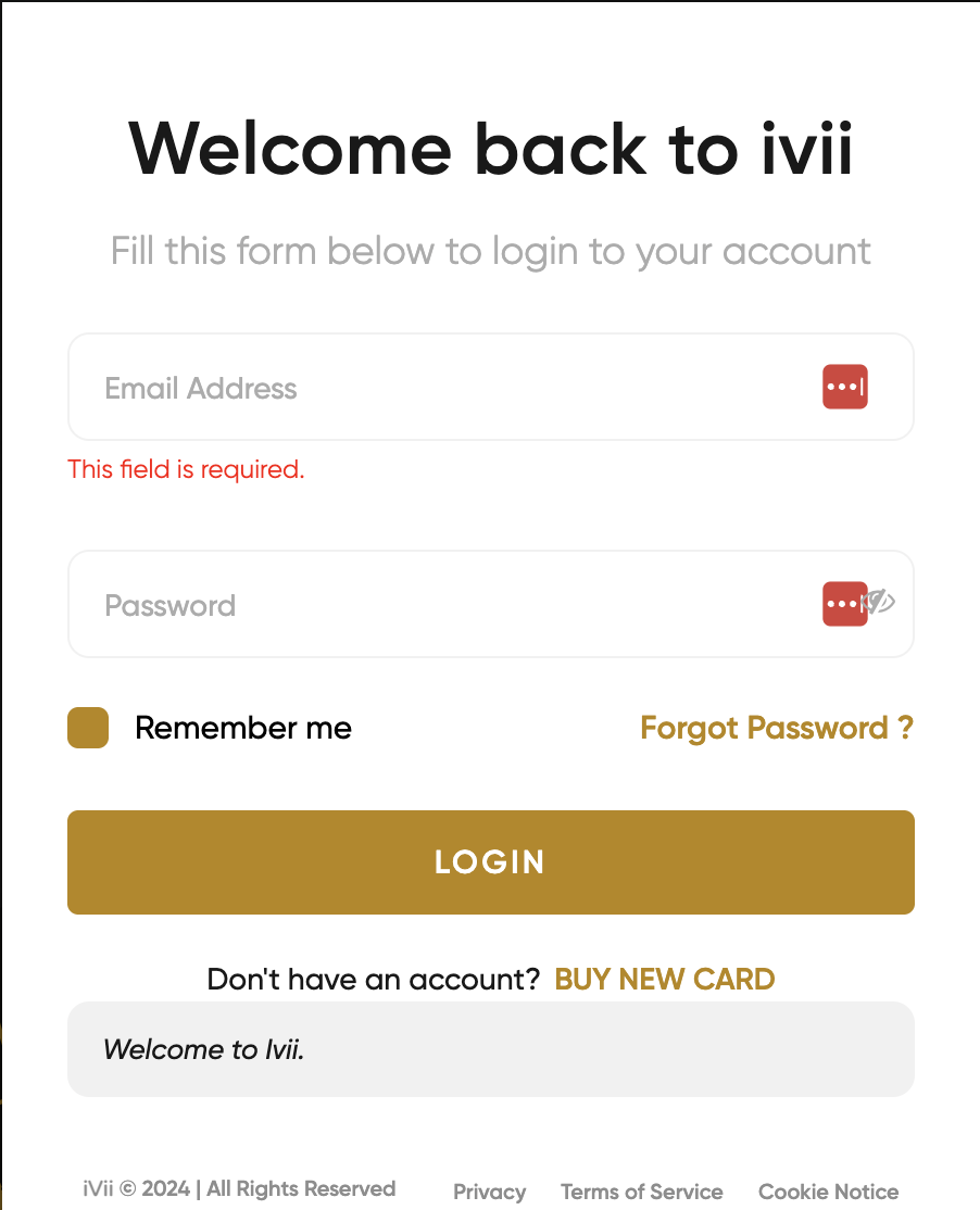 The login form