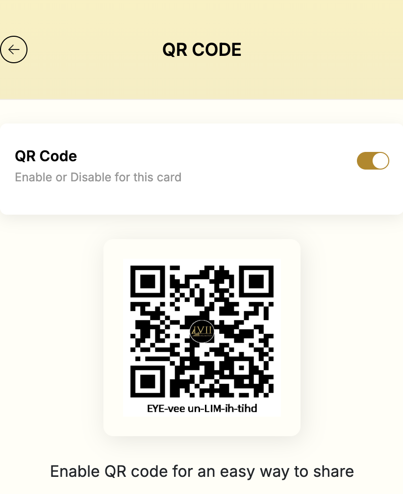 The QR Code screen
