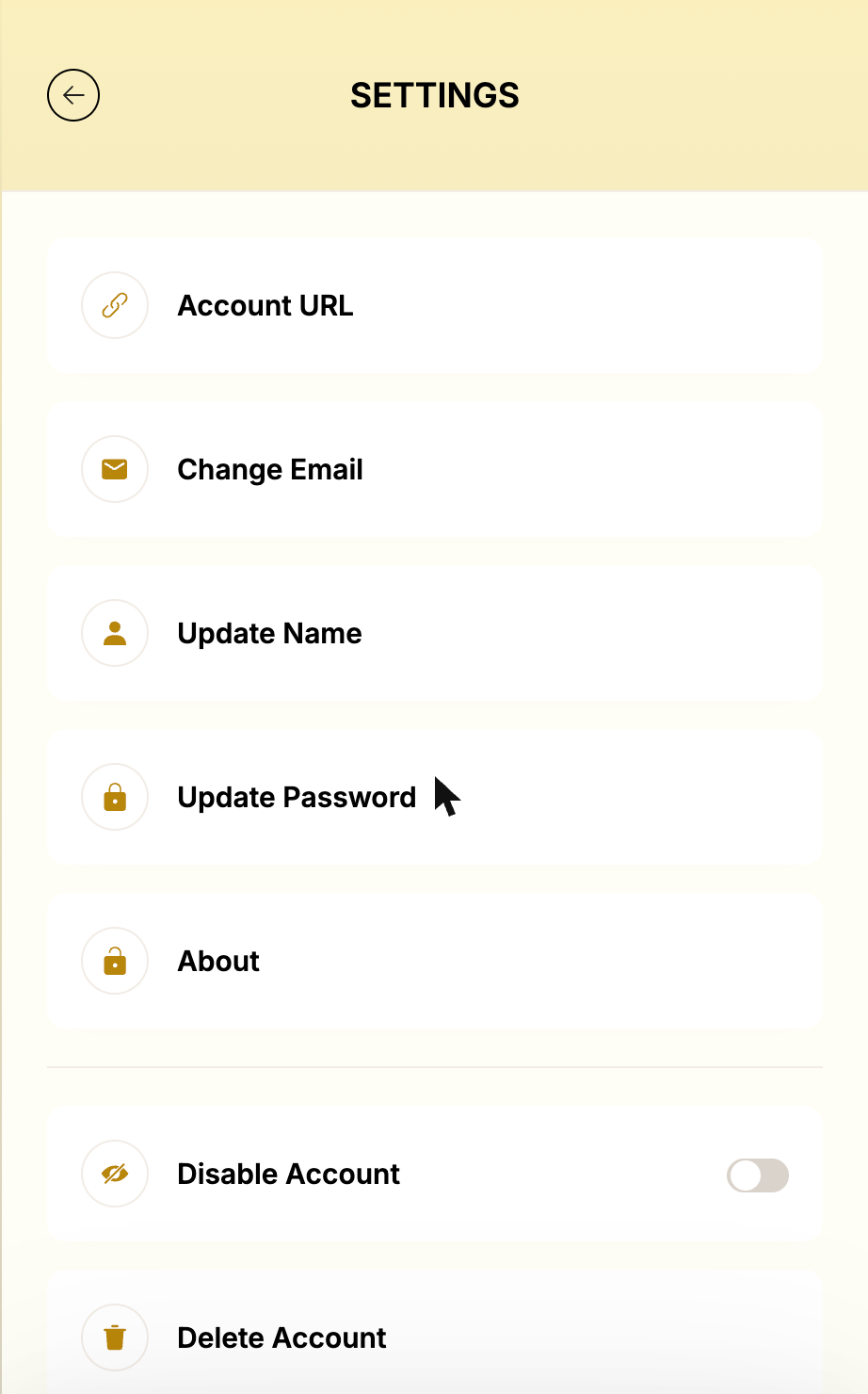 The Settings menu